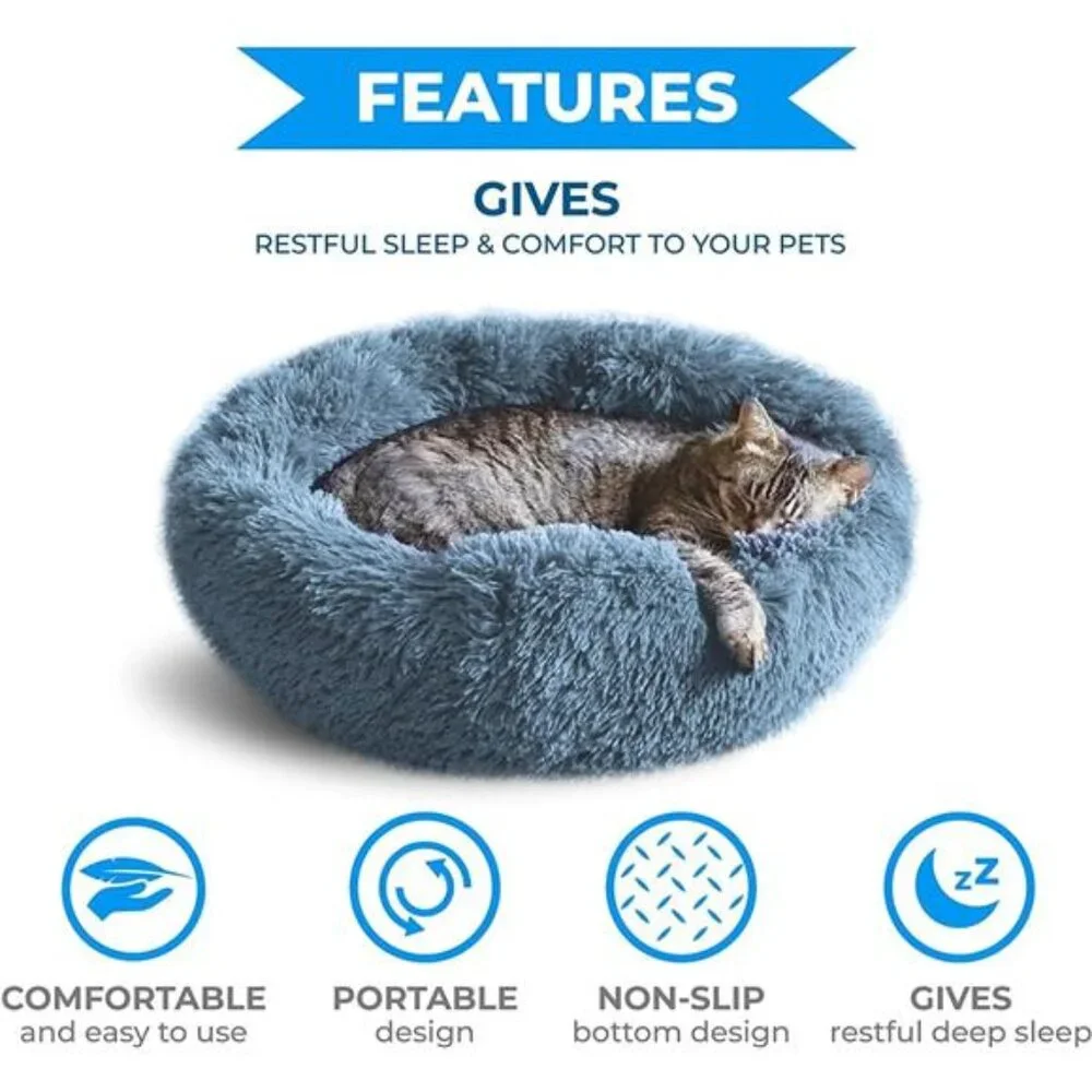 Cat Beds for Indoor Cats Washable, Orthopedic Soft Fluffy Round Calming Pet Bed